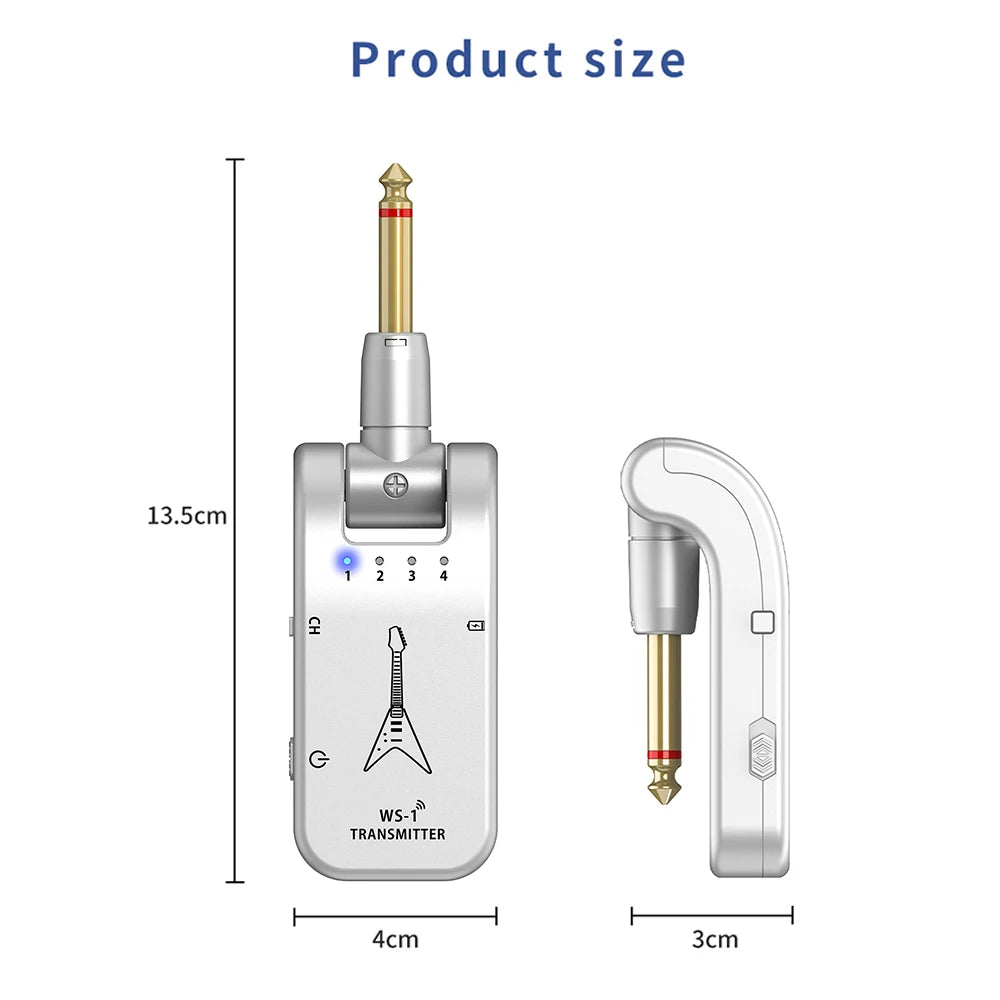 2.4GHz Wireless Guitar System Rechargeable Audio Transmitter & Receiver 4 Channels 30m Transmission Double-end Charging Cable