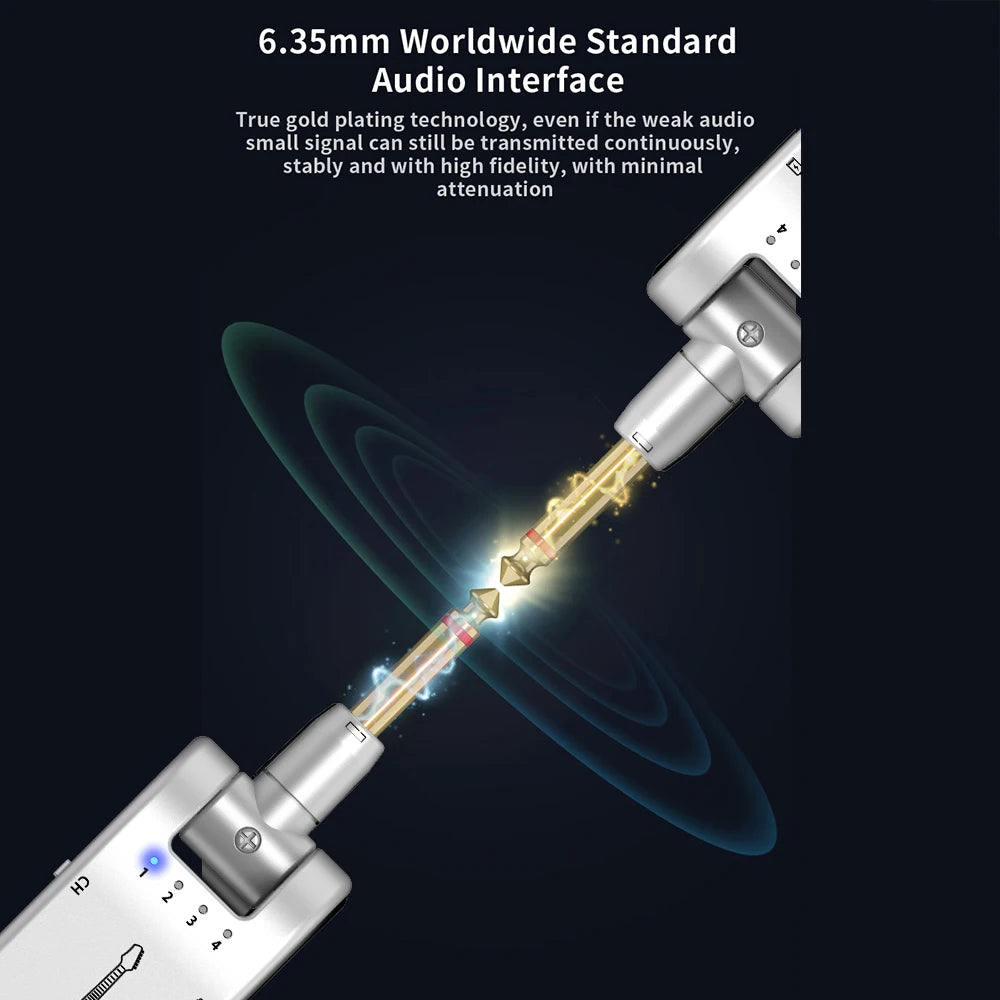 2.4GHz Wireless Guitar System Rechargeable Audio Transmitter & Receiver 4 Channels 30m Transmission Double-end Charging Cable